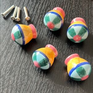 5 Colorful Handpainted Whimsical Cabinet Door Knobs Drawer Pulls